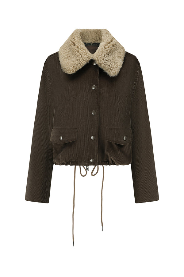 INTO THE EAST 2025 Autumn/Winter Deep Moss Green Fur Collar Two-Piece Short Jacket Set ITE-E1DGAW036GR20JK-LV Green